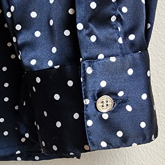 Calvin Klein Navy Polka Dot Button Down Shirt Size Petite Small - Picture 15 of 16
